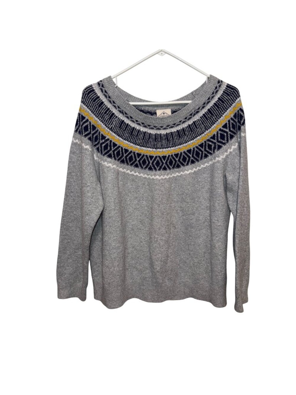 St. Johns Bay Gray Nordic Knit Sweater XL Cotton Blend Crew Neck Long Sleeve
